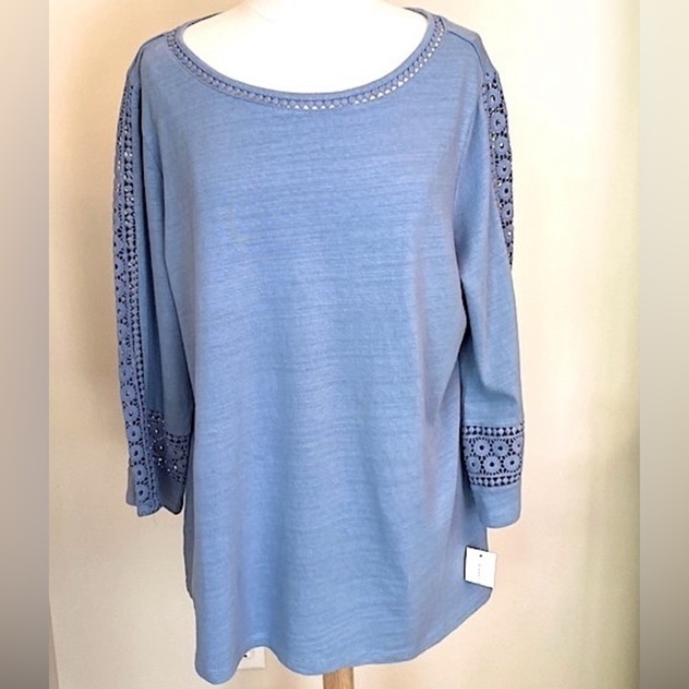 Charter Club Light Blue SZ XXL Coastal Boho Cottagecore Lake House Crochet Top